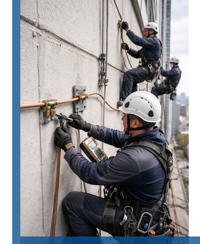 Монтаж системы заземления здания и молниезащиты в Петергофе