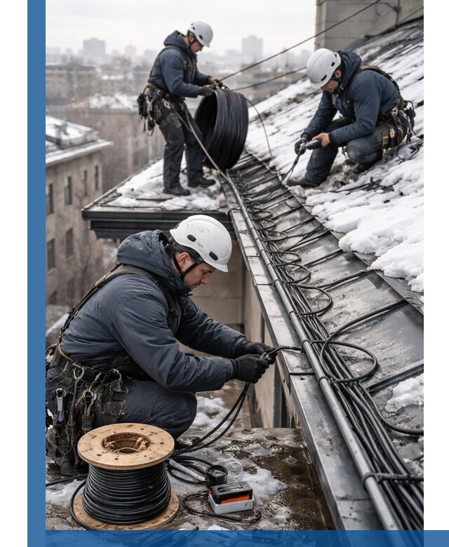Монтаж греющего кабеля на кровле в Петергофе под ключ