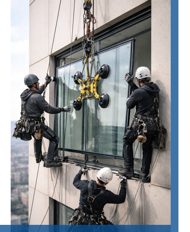 Монтаж стеклопакетов на высоте в Петергофе от 3348 р. | ВЫСОТНИК-Птф