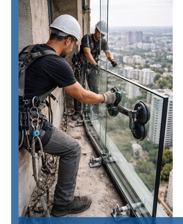 Монтаж стеклянных ограждений под ключ с гарантией в Петергофе