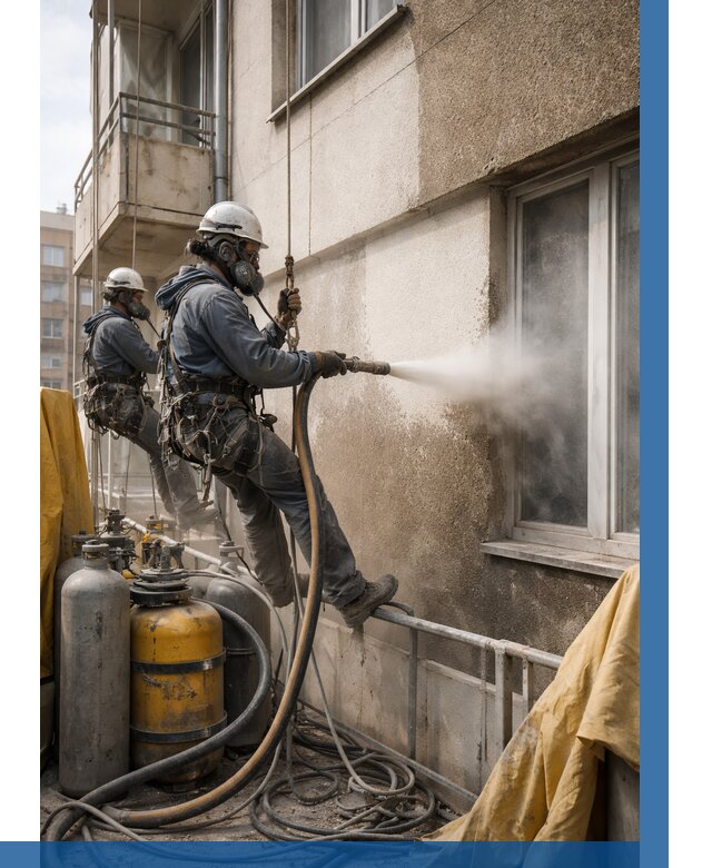 Пескоструйная очистка фасада в Петергофе от 680 р. | ВЫСОТНИК-Птф