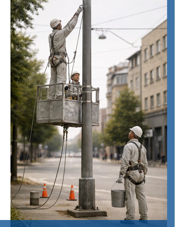 Покраска опор освещения в Петергофе от 5231 р. | ВЫСОТНИК-Птф