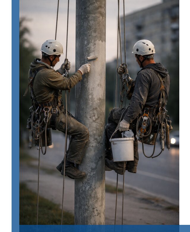 Покраска опор освещения и антикоррозийная защита в Петергофе