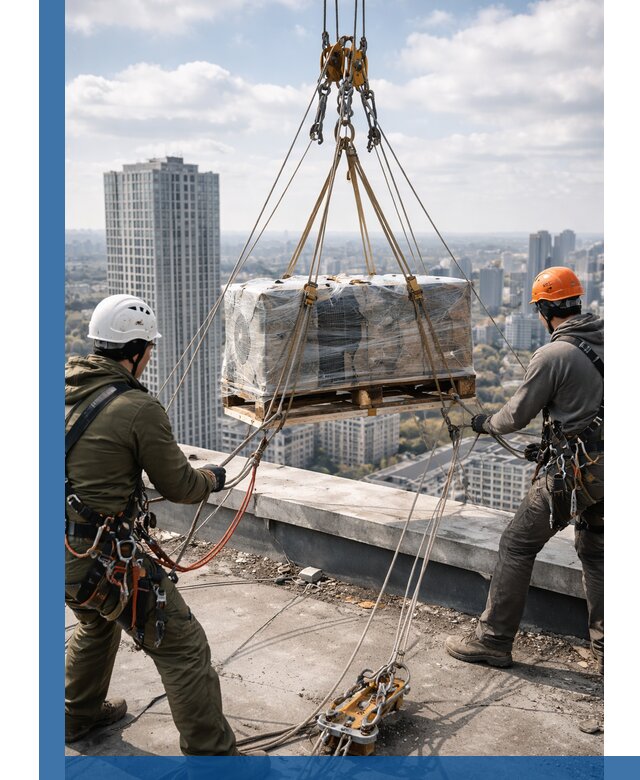 Подъем и монтаж крупногабаритных грузов на крышу в Петергофе