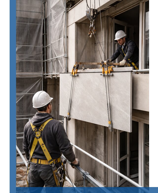 Подъем керамогранита на этаж в Петергофе грузчиками и техникой