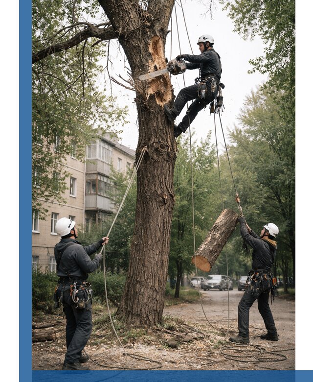 Срочное удаление аварийных деревьев в Петергофе с гарантией безопасности