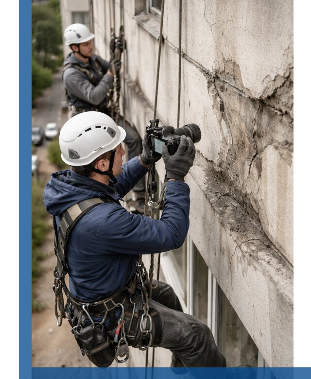 Фотофиксация дефектов фасада с высотной съемкой в Петергофе