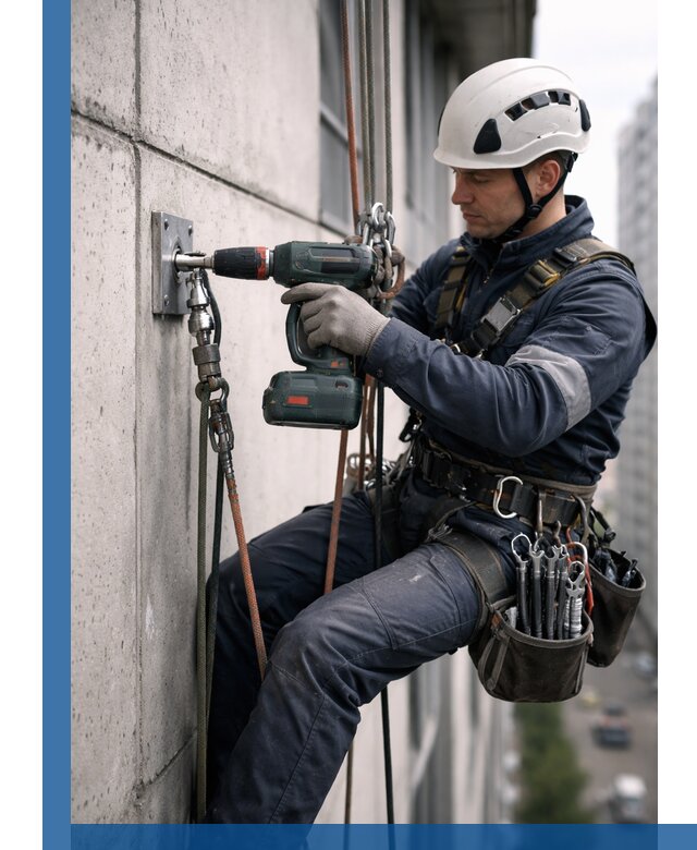 Установка анкерных точек для высотных работ в Петергофе