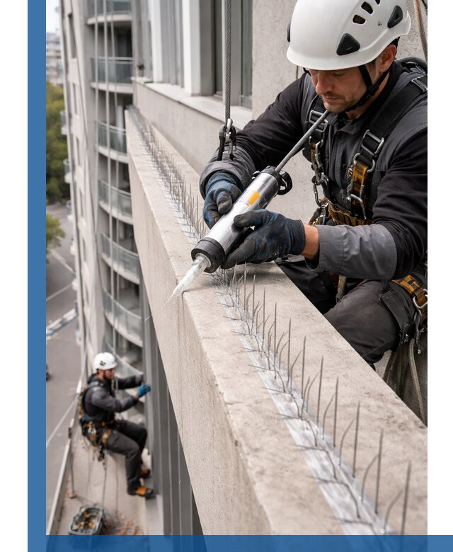 Установка шипов от птиц на фасадах и кровлях в Петергофе